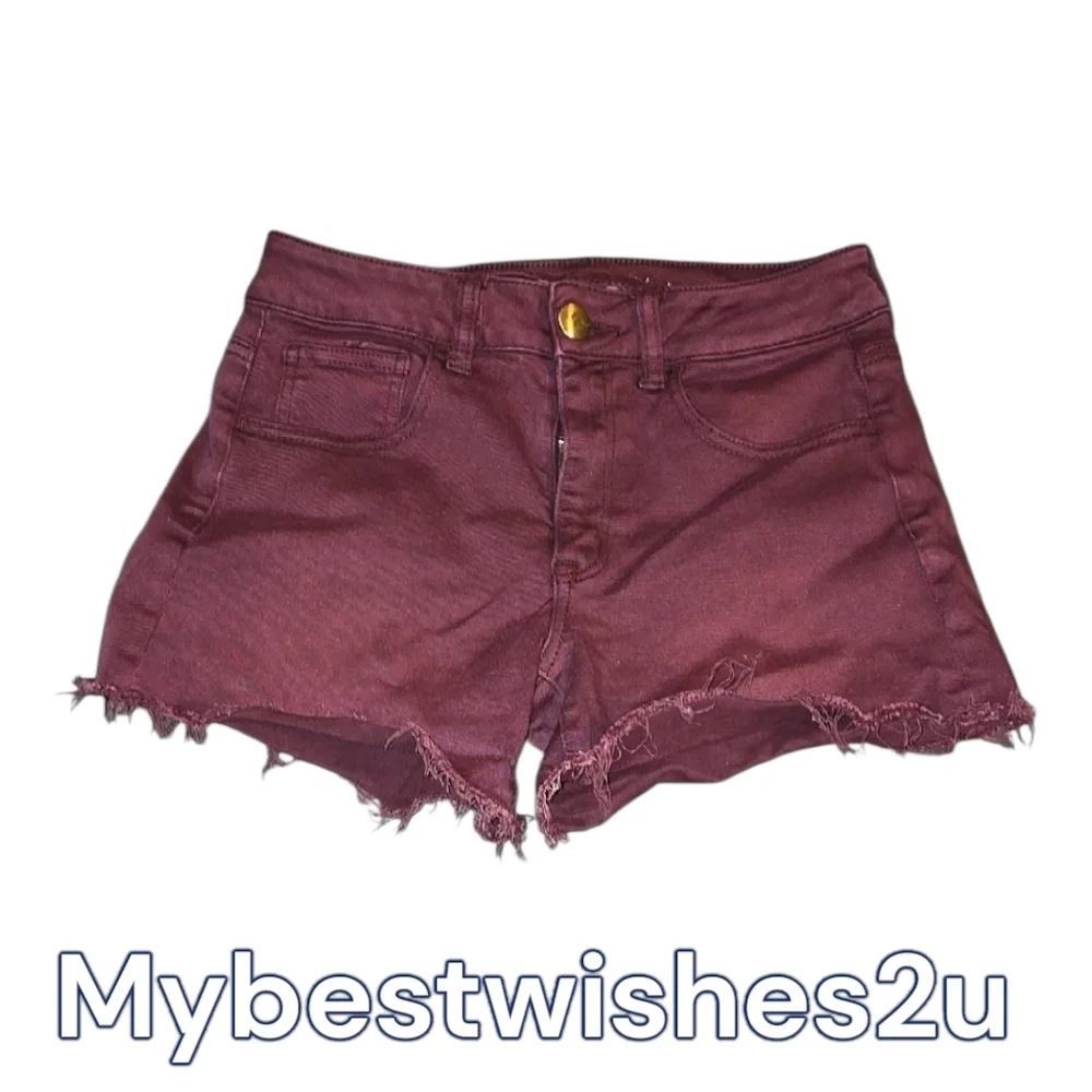 American Eagle Shorts Womens Size 4 Burgundy Red wine Hi-rise Shortie Frayed-hem